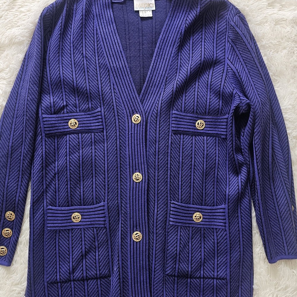 Vintage Purple Striped Oversized Cardigan Made In Italy By Medici Womens Size L